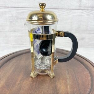 Vintage Pyrex French Press Coffee Maker With Plunger Gold Tone Retro